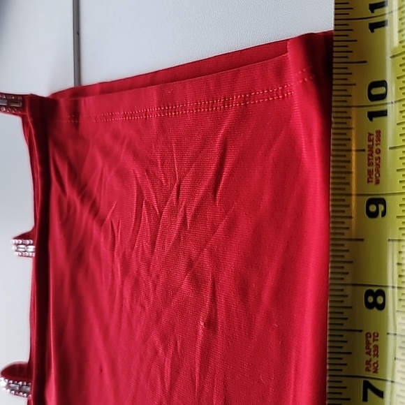 Cato dress 26/28W red midi 3/4 sleeves open w adorned strips lined body - Picture 7 of 10